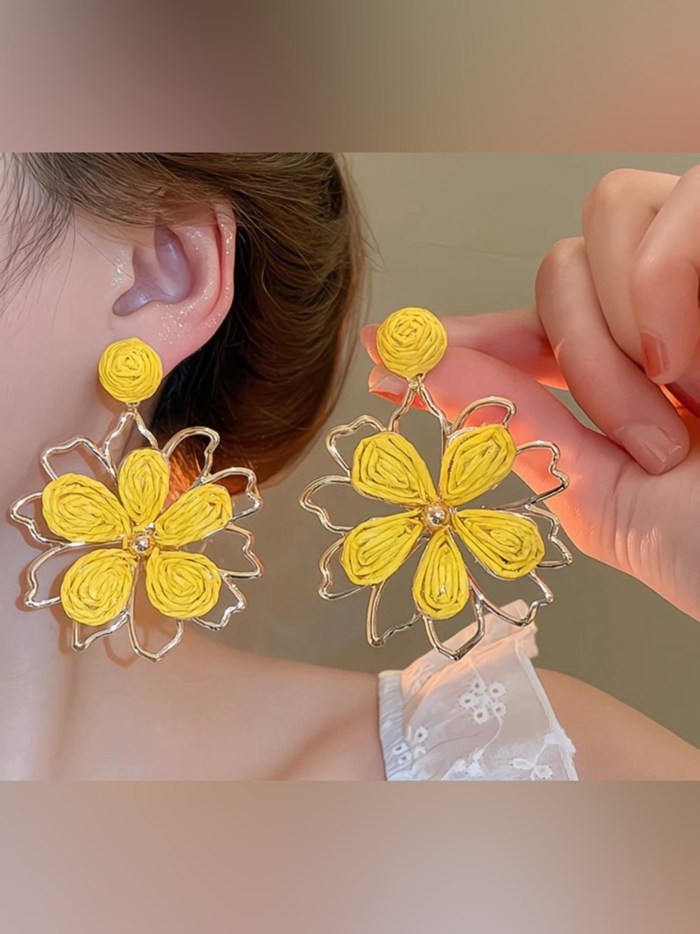 Zara Yellow & Gold Floral Drop Earrings - Women Jewelry
